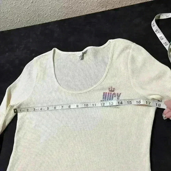 Y2K Juicy Couture Womens Logo Waffle Scoop Neck Long Sleeve Top Size Medium - Picture 4 of 9